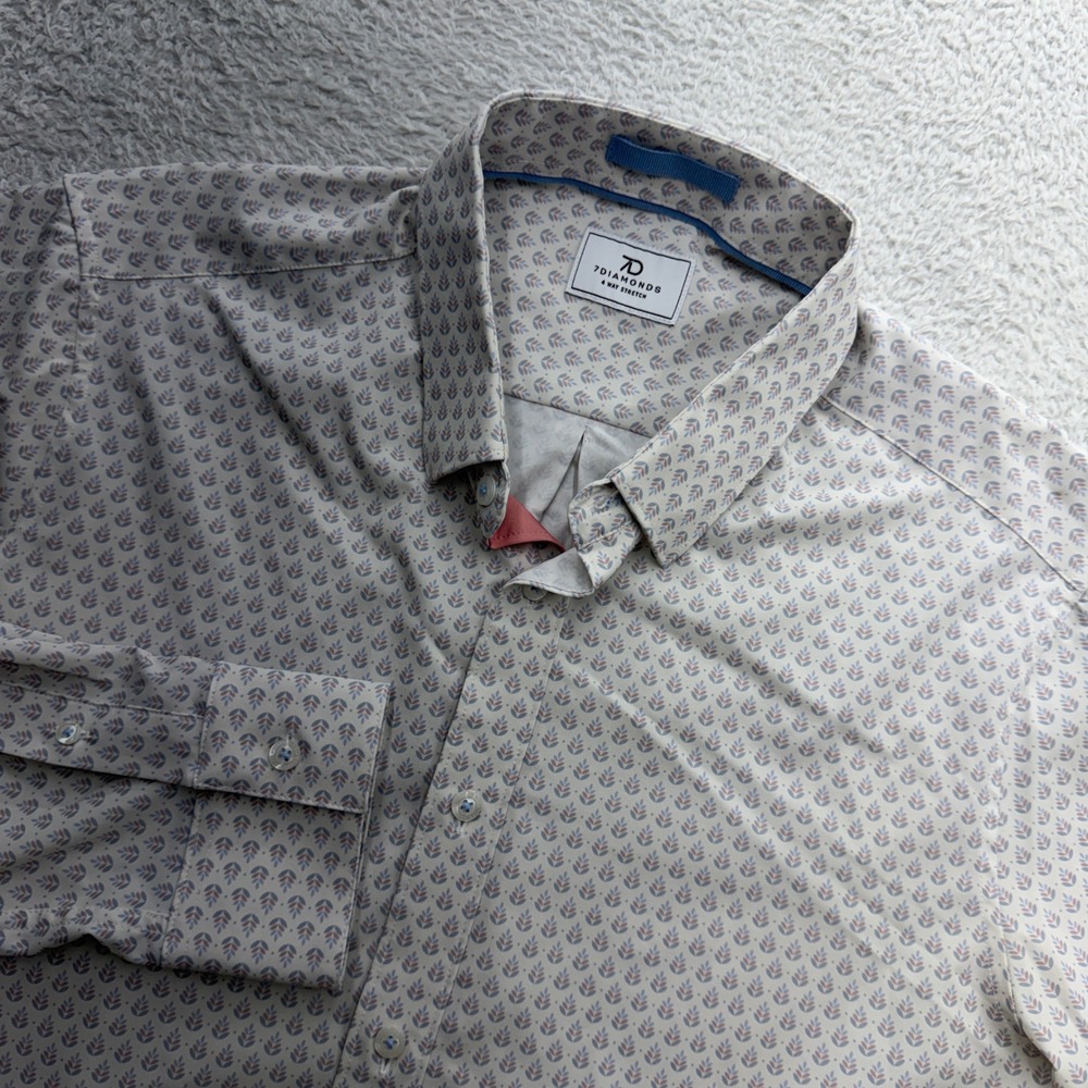 7 Diamonds Enrys 4-Way Stretch Woven Shirt Mens Gray Geometric Print SMKL-7871